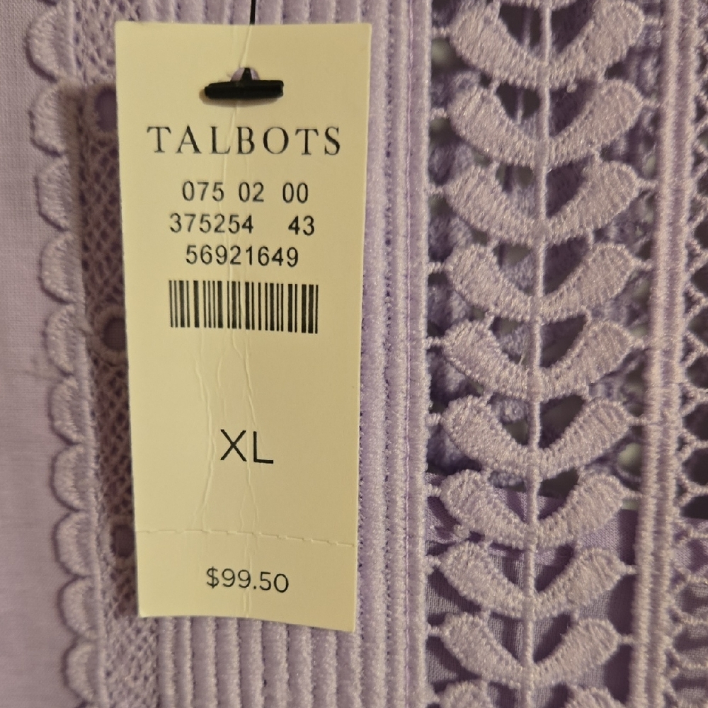 Talbots Light Purple Lace Detail Top XL